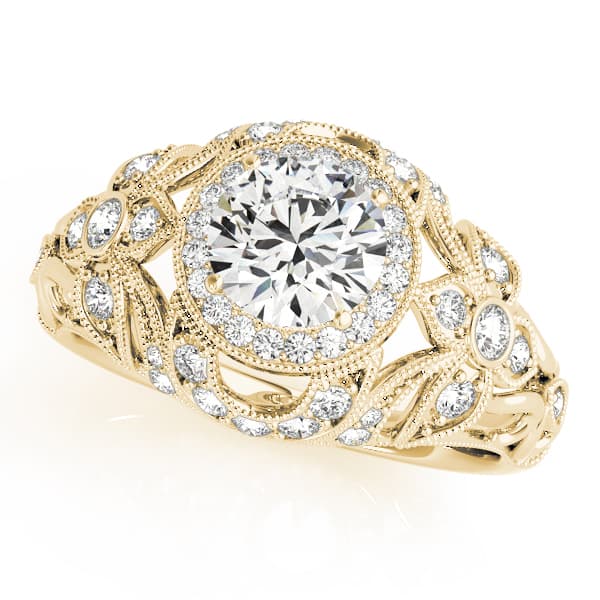 Vintage Inspired Halo Engagement Ring, style 84672, Front view in yellow gold
