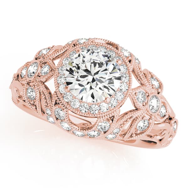 Vintage Inspired Halo Engagement Ring, style 84672, Front view in rose gold