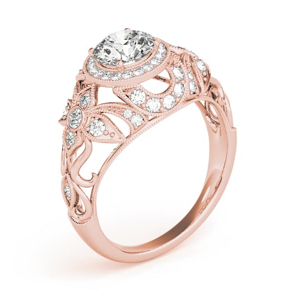 Vintage Inspired Halo Engagement Ring, style 84672, Angle view in rose gold