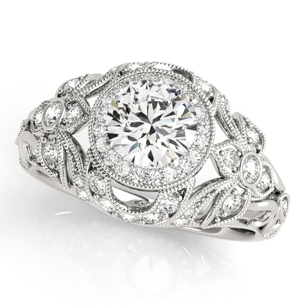 Vintage Inspired Halo Engagement Ring — style 84672 in 10k White Gold