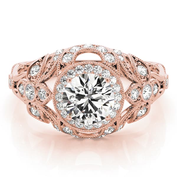 Vintage Inspired Halo Engagement Ring, style 84672, On hand view in rose gold