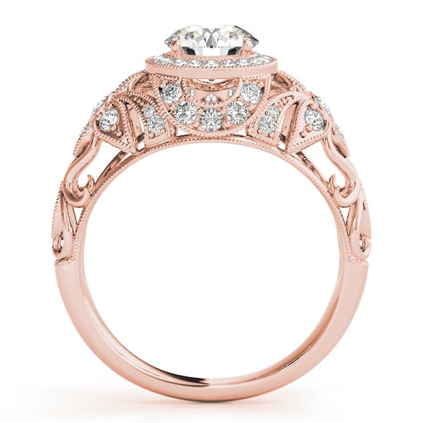 Vintage Inspired Halo Engagement Ring, style 84672, Side view in rose gold