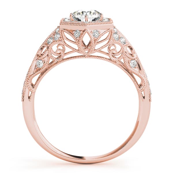 Vintage Milgrain Halo Hexagon Shaped Engagement Ring, style 84676, Side view in rose gold