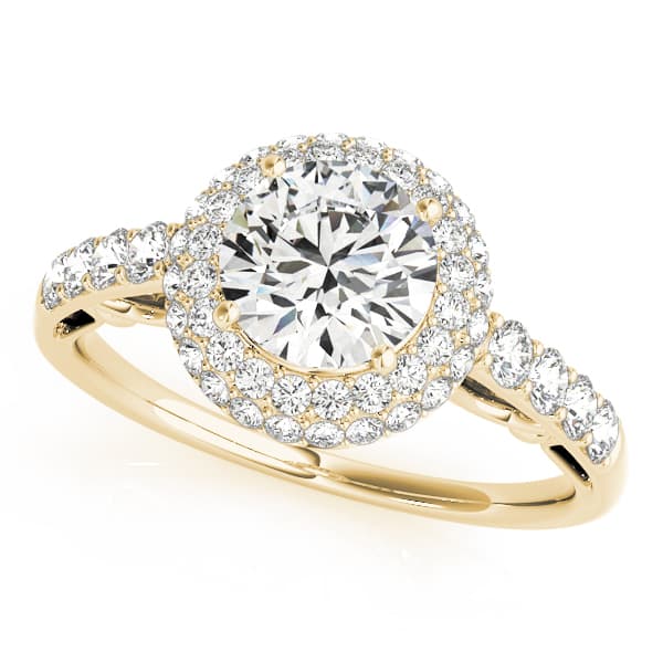 Solitaire Double Halo Engagement Ring, style 84677, Front view in yellow gold