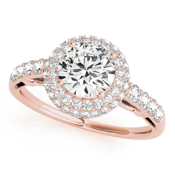 Solitaire Double Halo Engagement Ring, style 84677, Front view in rose gold