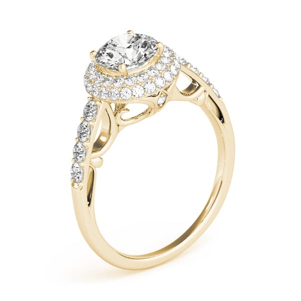 Solitaire Double Halo Engagement Ring, style 84677, Angle view in yellow gold