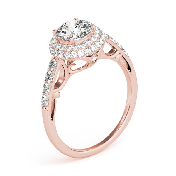Solitaire Double Halo Engagement Ring, style 84677, Angle view in rose gold