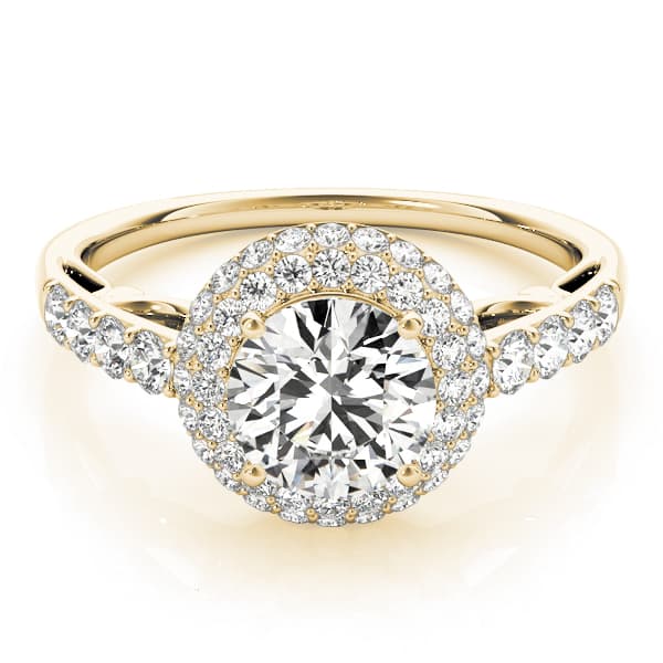 Solitaire Double Halo Engagement Ring, style 84677, On hand view in yellow gold