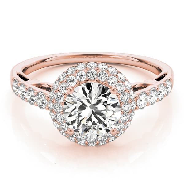 Solitaire Double Halo Engagement Ring, style 84677, On hand view in rose gold