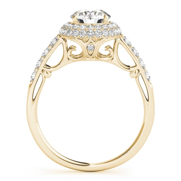 Solitaire Double Halo Engagement Ring, style 84677, Side view in yellow gold