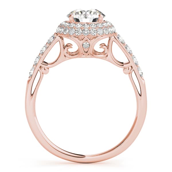 Solitaire Double Halo Engagement Ring, style 84677, Side view in rose gold