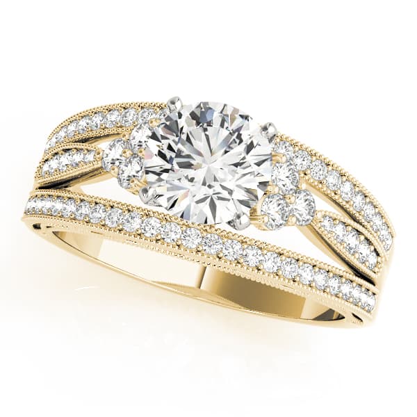Multi-Row Milgrain Prong Set Engagement Ring, style 84678, Front view in yellow gold