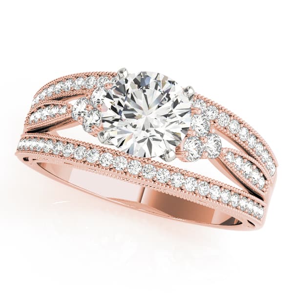 Multi-Row Milgrain Prong Set Engagement Ring, style 84678, Front view in rose gold