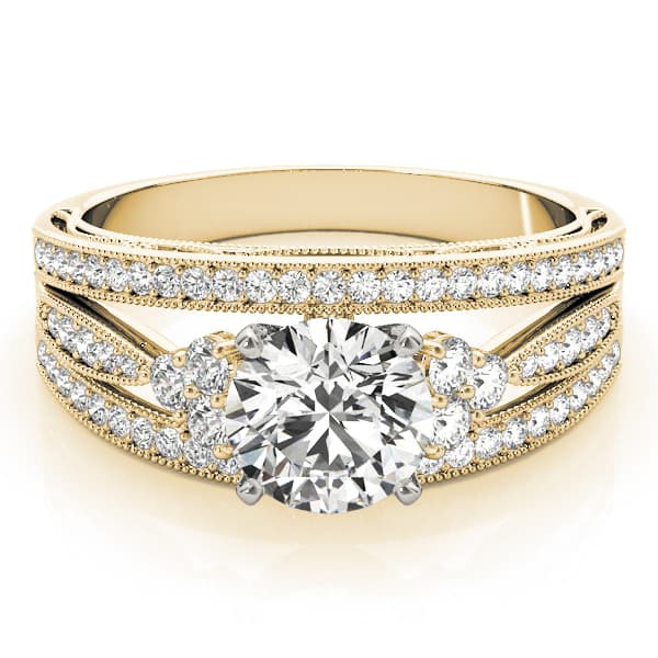 Multi-Row Milgrain Prong Set Engagement Ring, style 84678, On hand view in yellow gold