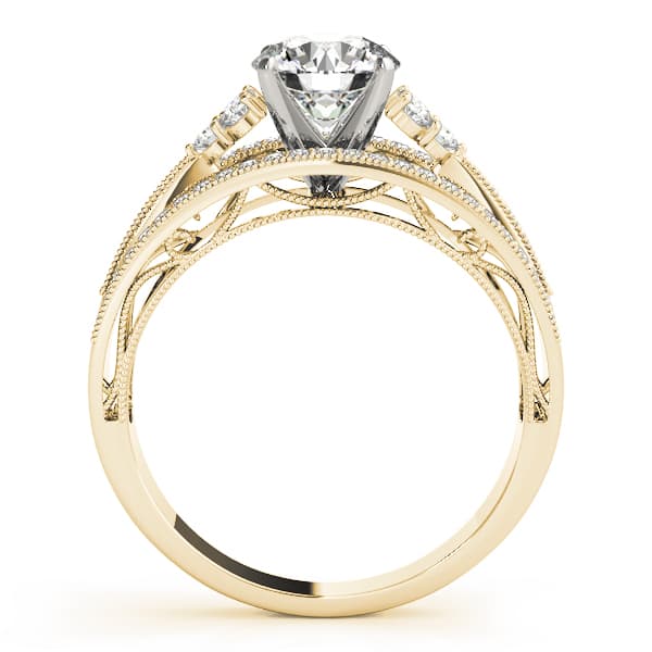 Multi-Row Milgrain Prong Set Engagement Ring, style 84678, Side view in yellow gold