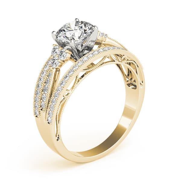 Multi-Row Milgrain Prong Set Engagement Ring, style 84678, Top view in yellow gold