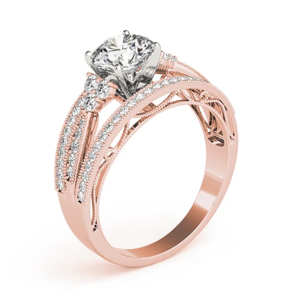 Multi-Row Milgrain Prong Set Engagement Ring, style 84678, Top view in rose gold