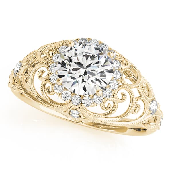 Vintage-Inspired Milgrain Filigree Engagement Ring, style 84680, Front view in yellow gold