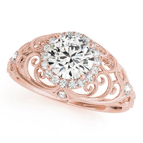 Vintage-Inspired Milgrain Filigree Engagement Ring, style 84680, Front view in rose gold