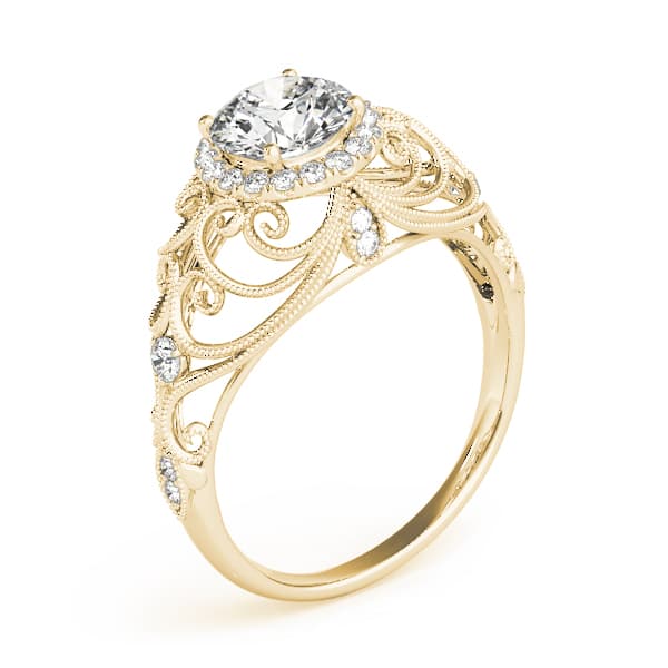 Vintage-Inspired Milgrain Filigree Engagement Ring, style 84680, Angle view in yellow gold