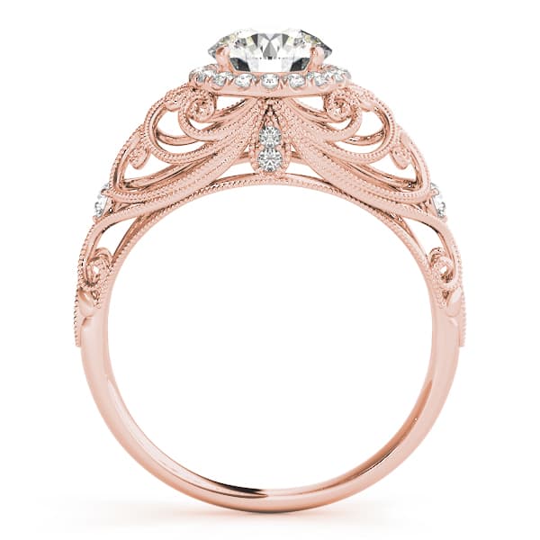 Vintage-Inspired Milgrain Filigree Engagement Ring, style 84680, Side view in rose gold