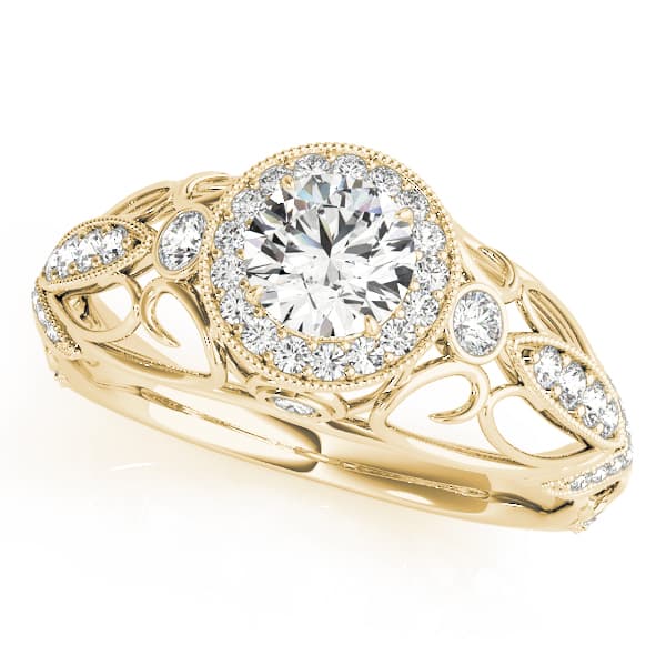 Vintage-Inspired Halo Filigree Engagement Ring, style 84681, Front view in yellow gold
