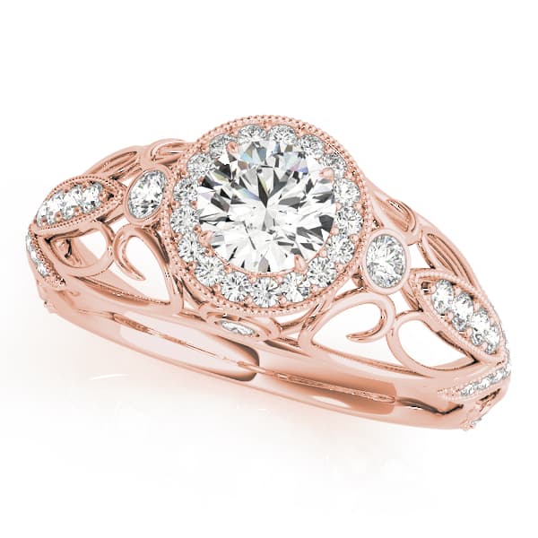 Vintage-Inspired Halo Filigree Engagement Ring, style 84681, Front view in rose gold