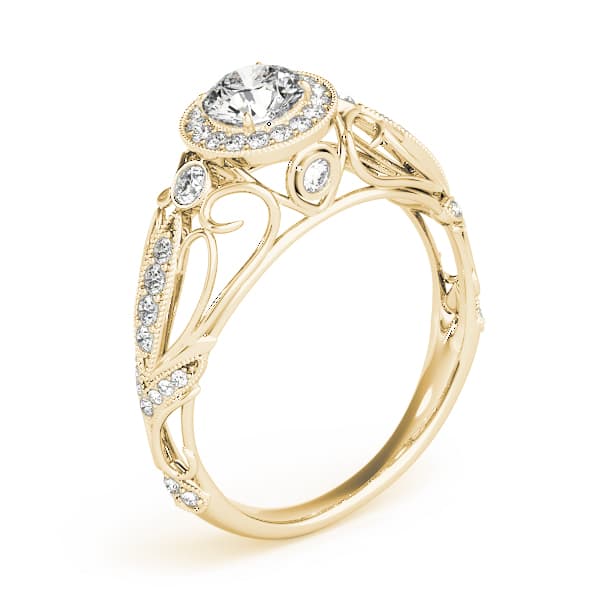 Vintage-Inspired Halo Filigree Engagement Ring, style 84681, Angle view in yellow gold