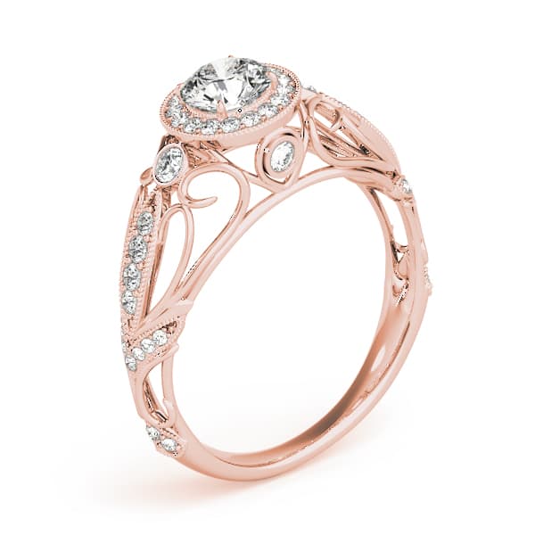 Vintage-Inspired Halo Filigree Engagement Ring, style 84681, Angle view in rose gold