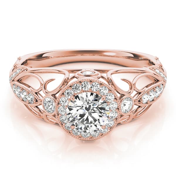 Vintage-Inspired Halo Filigree Engagement Ring, style 84681, On hand view in rose gold
