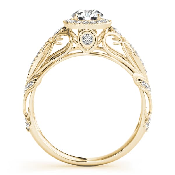Vintage-Inspired Halo Filigree Engagement Ring, style 84681, Side view in yellow gold