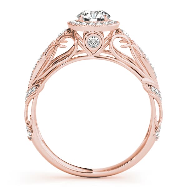 Vintage-Inspired Halo Filigree Engagement Ring, style 84681, Side view in rose gold