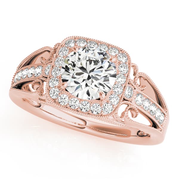 Vintage Single Row Halo Migrain Engagement Ring, style 84682, Front view in rose gold