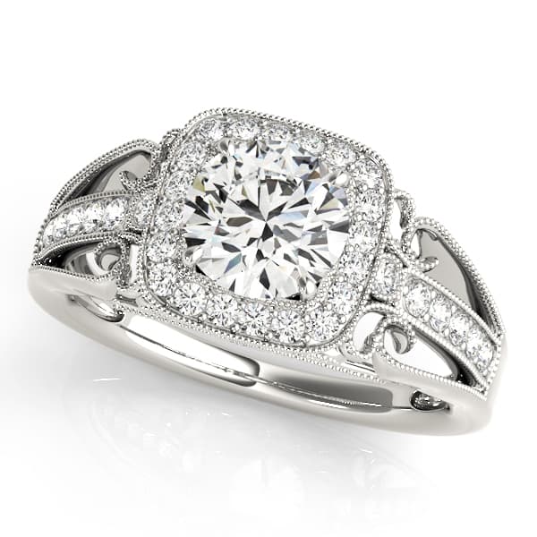 Vintage Single Row Halo Migrain Engagement Ring — style 84682 in 10k White Gold