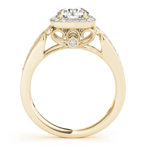 Vintage Single Row Halo Migrain Engagement Ring, style 84682, Side view in yellow gold