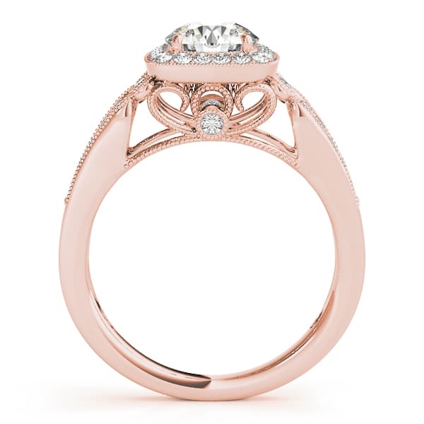 Vintage Single Row Halo Migrain Engagement Ring, style 84682, Side view in rose gold