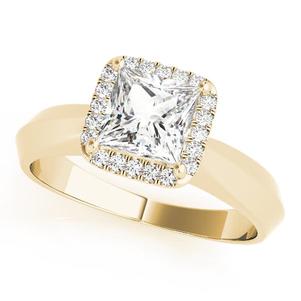Solitaire Cushion Cut Halo Engagement Ring, style 84731, Front view in yellow gold