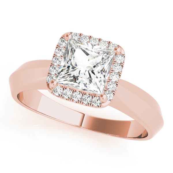 Solitaire Cushion Cut Halo Engagement Ring, style 84731, Front view in rose gold