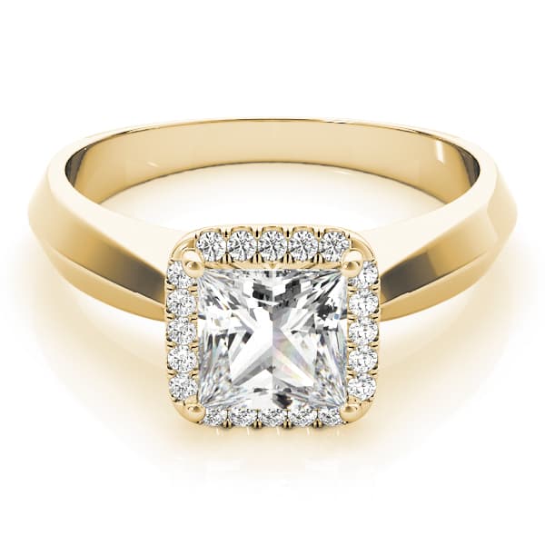 Solitaire Cushion Cut Halo Engagement Ring, style 84731, On hand view in yellow gold