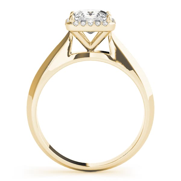 Solitaire Cushion Cut Halo Engagement Ring, style 84731, Side view in yellow gold
