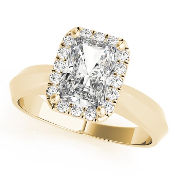 Solitaire Halo Emerald Engagement Ring, style 84733, Front view in yellow gold