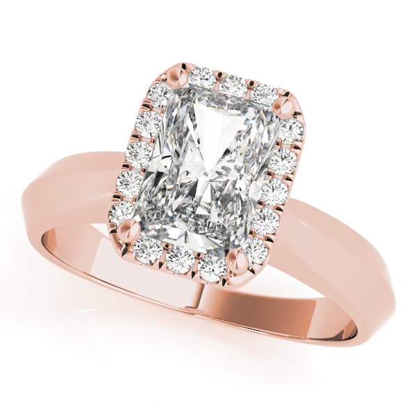 Solitaire Halo Emerald Engagement Ring, style 84733, Front view in rose gold