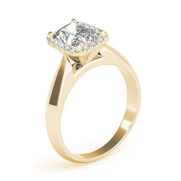 Solitaire Halo Emerald Engagement Ring, style 84733, Angle view in yellow gold