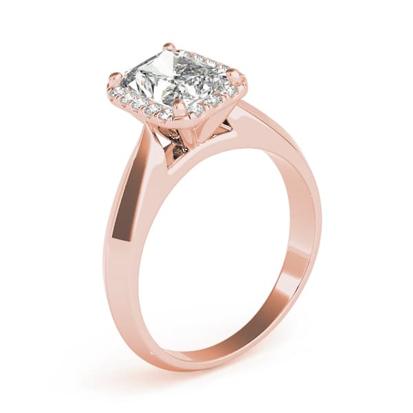 Solitaire Halo Emerald Engagement Ring, style 84733, Angle view in rose gold