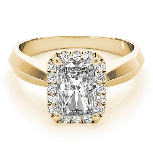 Solitaire Halo Emerald Engagement Ring, style 84733, On hand view in yellow gold