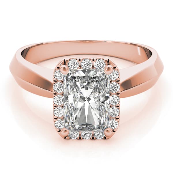 Solitaire Halo Emerald Engagement Ring, style 84733, On hand view in rose gold