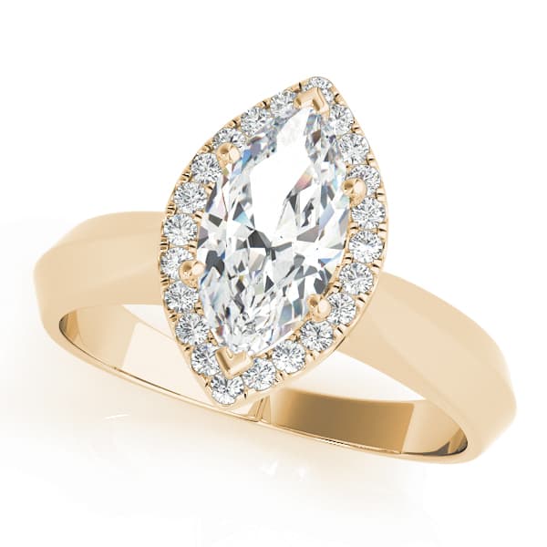 Marquise Solitaire Halo Engagement Ring, style 84736, Front view in yellow gold