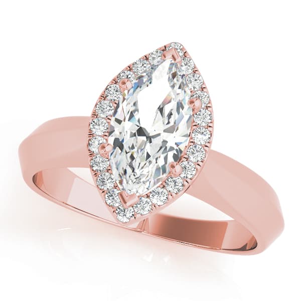 Marquise Solitaire Halo Engagement Ring, style 84736, Front view in rose gold