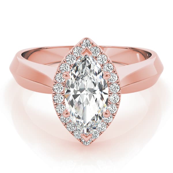 Marquise Solitaire Halo Engagement Ring, style 84736, On hand view in rose gold