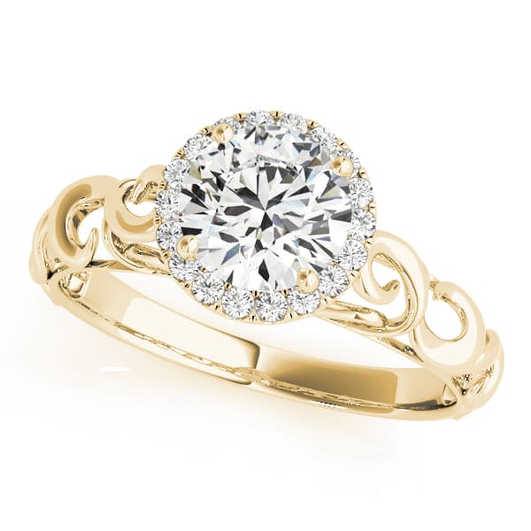 Solitaire Filigree Halo Engagement Ring, style 84737, Front view in yellow gold